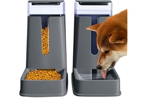 MEOWYOYO Automatic Cat Feeders 2 Packs with Cat Water Dispenser and Cat Food Dispenser Automatic Dog Feeder and Dog Water Dispenser for Small Medium Big Pet Dog Cat Puppy Kitten 1 Gallon