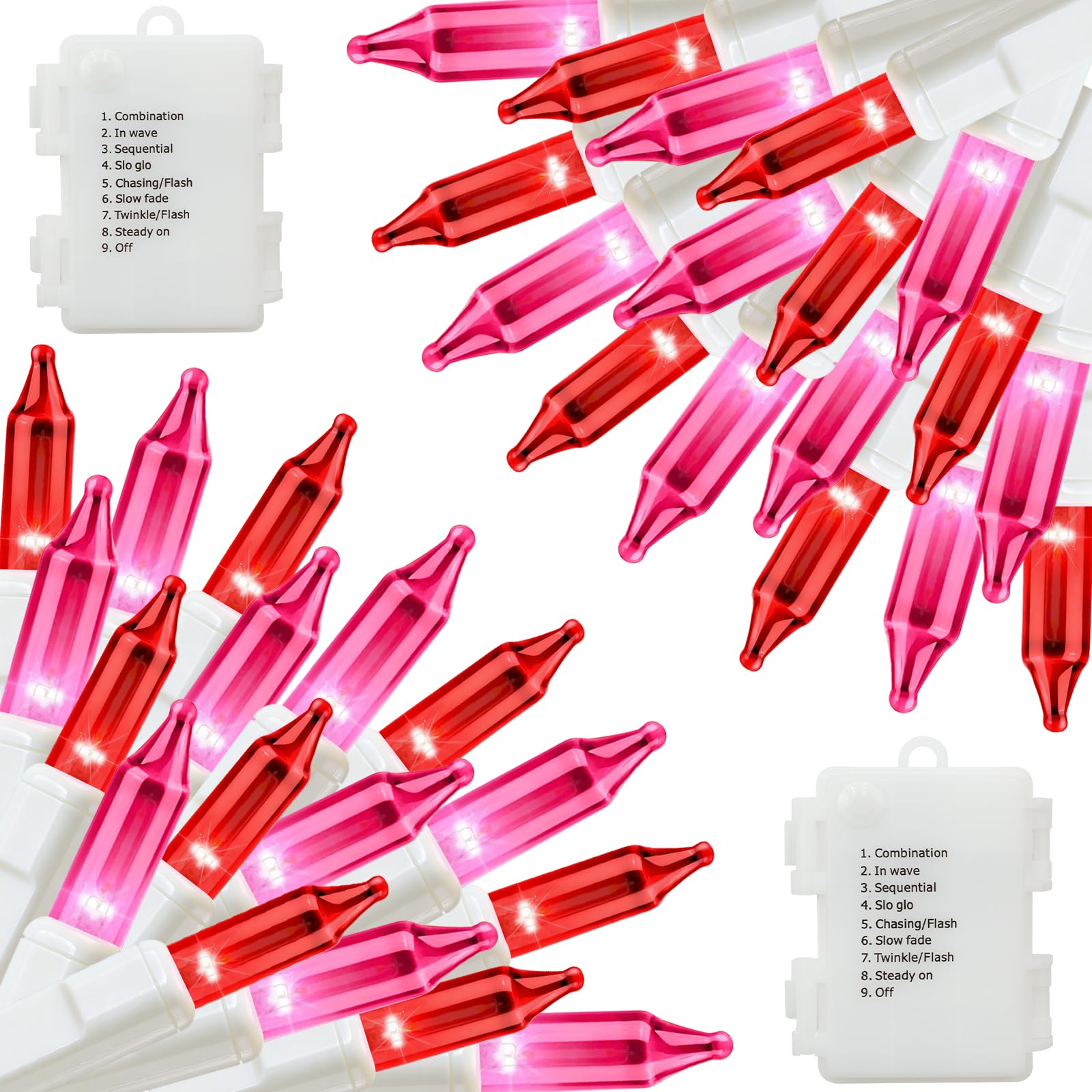 Photo 1 of PIONJOY 2 Pack 100 LED Valentines Day Lights, 17.4Ft Battery Operated Red Pink Lights with 8 Modes & Timer Waterproof Indoor Outdoor for Patio Garden Party Wedding Valentine's Day Decorations