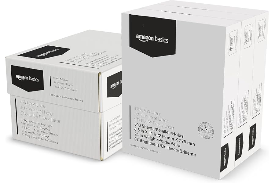 Amazon Basics Multipurpose Copy Printer Paper, 8.5 x 11 Inches, 24 lb Weight, 97 Bright White, 1500 Sheets (3 Packs of 500), for Inkjet and Laser