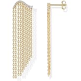 PAVOI 14K Gold Plated Long Tassel Dangle Earrings for Women - 925 Sterling Silver Posts Elegant Rhinestone Chain Chandelier Drop Earrings - Statement Jewelry