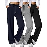 Velvelhall 3 Pack Women's Wide Leg Sweatpants Baggy Workout High Waist Drawstring Jogger Casual Yoga Pants with Pocket