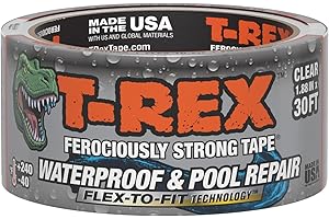T-Rex Waterproof and Pool Repair Tape - Patch Pool Liner No Kit Needed, Permanent, Works Underwater, Sticks to Wet Surfaces - Clear, 1.88" x 30 ft. (Pack of 1)