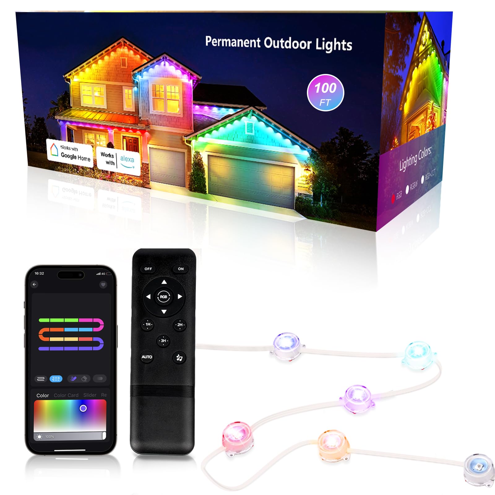 Brillistep RGBIC WiFi Led Permanent Outdoor Lights 30m, RGBIC String Light for Eaves, Work with Alexa/Google Assistant, Indoor Outdoor Wall Lights, Led Eaves Lights for Party, Christmas Decoration