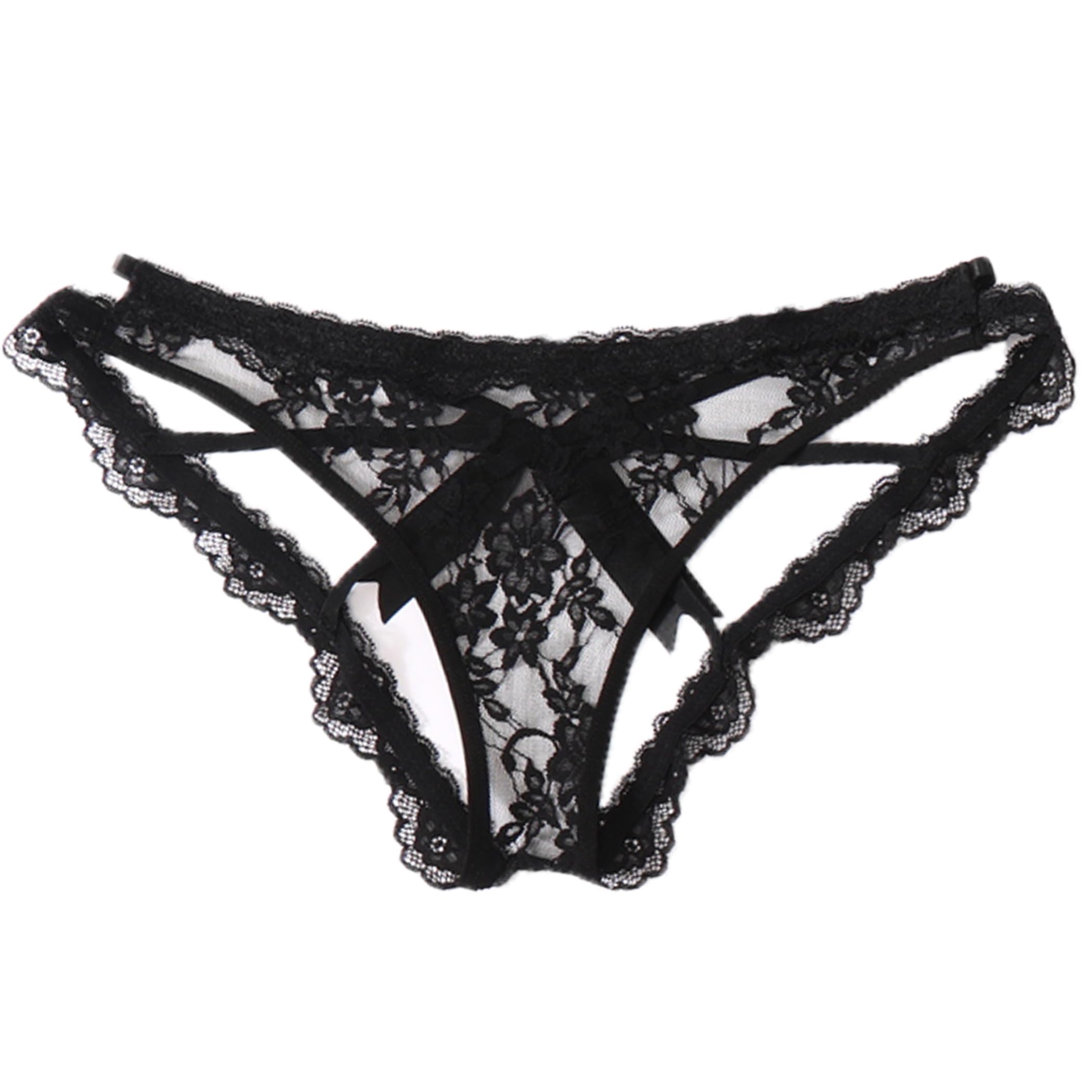 Photo 1 of Avidlove Black Panties for Women Sexy Lace Cheeky Underwear Bow Lingerie Low Rise Thongs Criss Cross Bikini