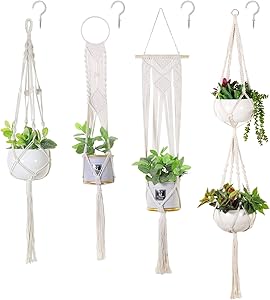 Soonow Macrame Plant Hangers, Hanging Planters for Indoor Plants with Hooks Home Decor, Set of 4