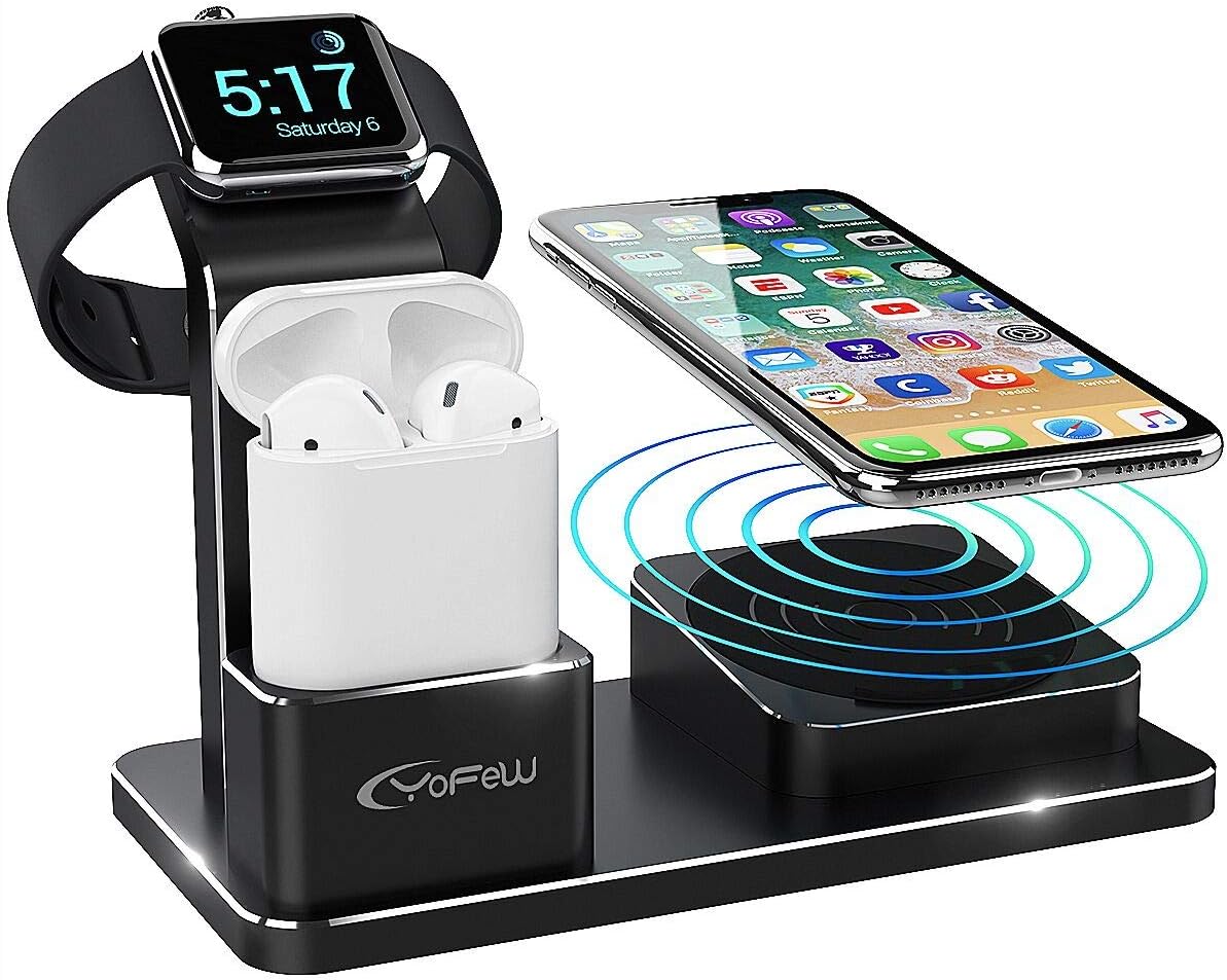 YFW Charging Stand for Apple Watch Aluminum Watch Charger Stand Charging Station Dock Compatible Apple Watch Series 4/3 /2/1 AirPods, 10W Wireless Charger Pad for iPhone XS/X/8/8 Plus