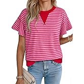 Acelitt Women Crewneck Short Sleeve Striped Tops,S-XXL
