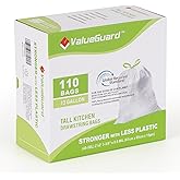 ValueGuard Large Trash Bags 13 Gallon Tall Kitchen Drawstring 100% Post-Consumer Recycled Garbage Bags Waste Bag for Office 0.6 Mil (110 Count)