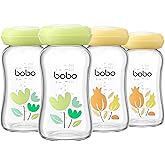 YOHKOH Glass Breast Milk Storage Bottles - 100% Leak-Proof, BPA-Free Breastmilk Storage Containers, Freezer & Dishwasher Safe, Ideal for Nursing Mothers (Multicolor1, 5.4oz (Pack of 4))