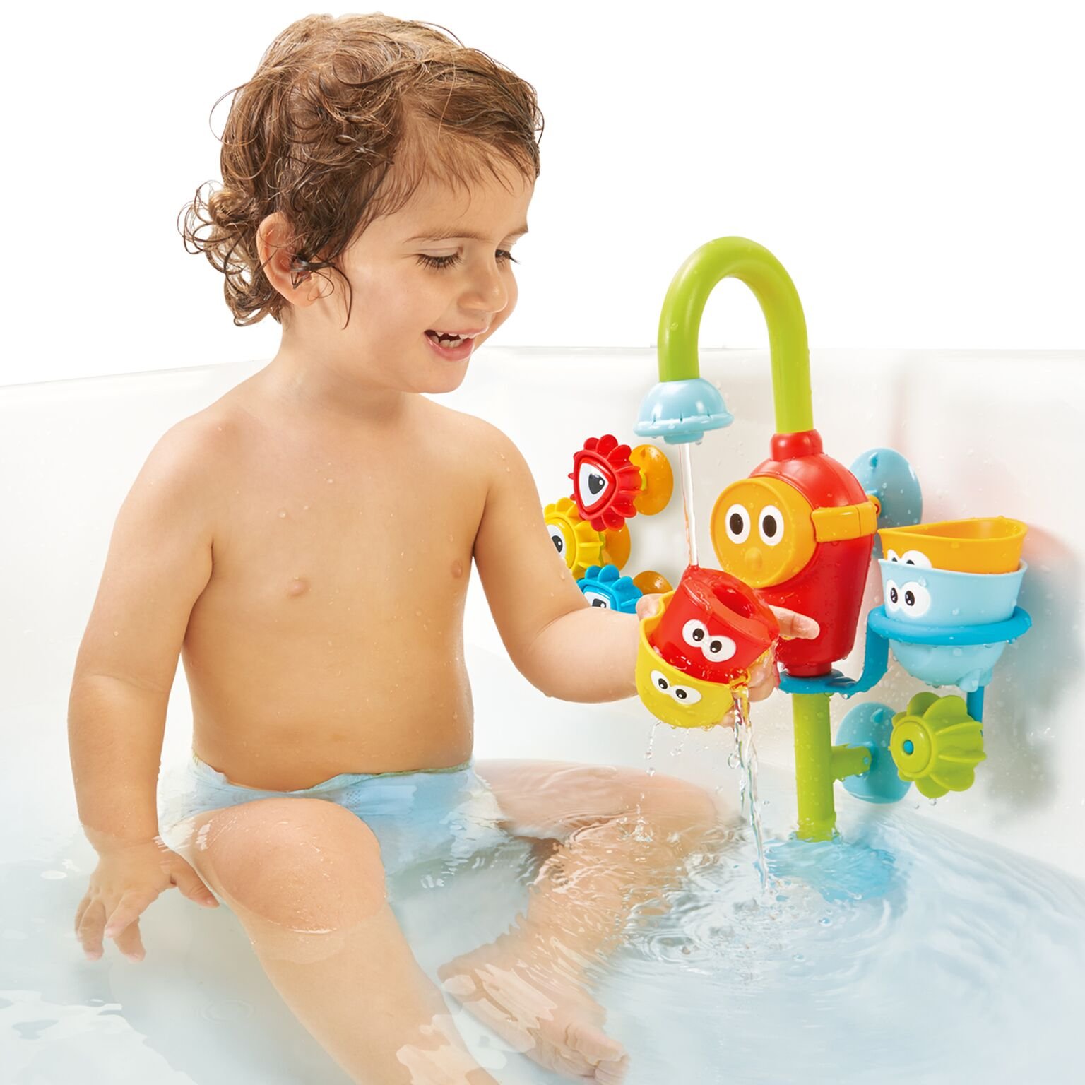 Yookidoo Baby Bath Toy Spin N Sort Spout Pro Three Stackable Cups