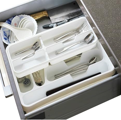 2 Tier Utility Drawer Kitchen Cutlery Utensil Tray Storage