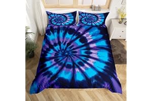EROSEBRIDAL Purple Tie Dye Bedding Set Blue Tie Dye Bedding Duvet Cover Spiral Tie Dyed Printed Bed Comforter Cover Set,Boho Bohemian Hippie Bedding Sets King Size Abstract Printed Quilt Cover Set with Zipper