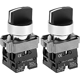 QWORK 22mm 3 Position Selector Switch, Pack of 2 Maintained 2NO, Compatible with XB2-20X/31 Metal Head Latching Contacts, 660VAC/10A