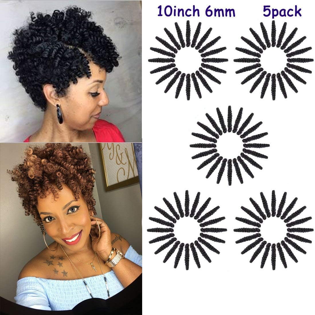 QUEENTAS 5Pack Passing Twist Hair Afro Kinkyhair for Braiding Crochet Hair Extensions Black Hair Extensions for Women(10inch 6mm Natural Black)