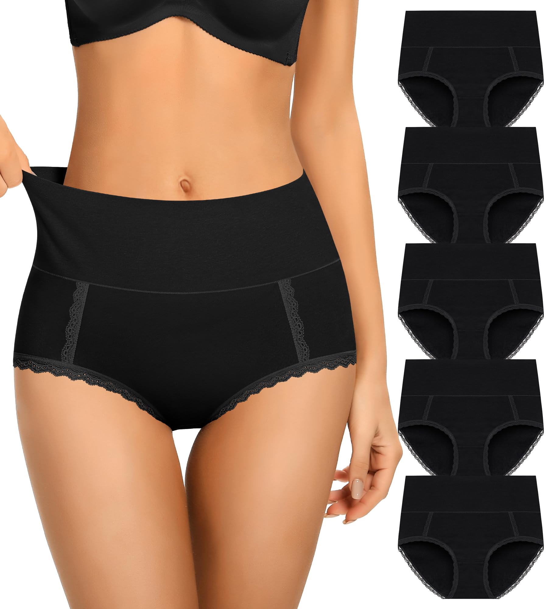 Photo 1 of DUKAWA High Waisted Cotton Womens Underwear Tummy Control Black Briefs C Section Postpartum Plus Size Panties For Ladies 5-Packs Medium