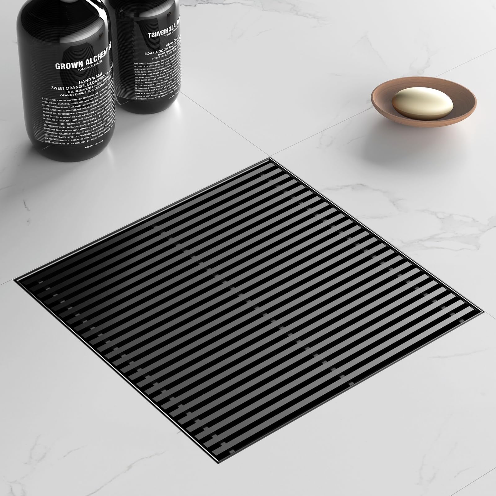 Photo 1 of Sharpeye 8 Inch Square Shower Drain with Removable Wedge Wire Pattern Grate, Matte Black 304 Stainless Steel Shower Floor Drain for Bathroom, CUPC Certified, Includes Hair Strainer