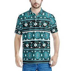 HUGS IDEA Blue Aztec Tribal Golf Shirts for Men