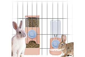 PStarDMoon Bunny Automatic Food Feeder& Water Dispenser & Rabbit Hay Feeder Bag, Gravity Auto Feeder Water Set for Small Dog Cat Small Animals Rabbit Chinchilla Guinea Pig Hedgehog Ferret(Pink)