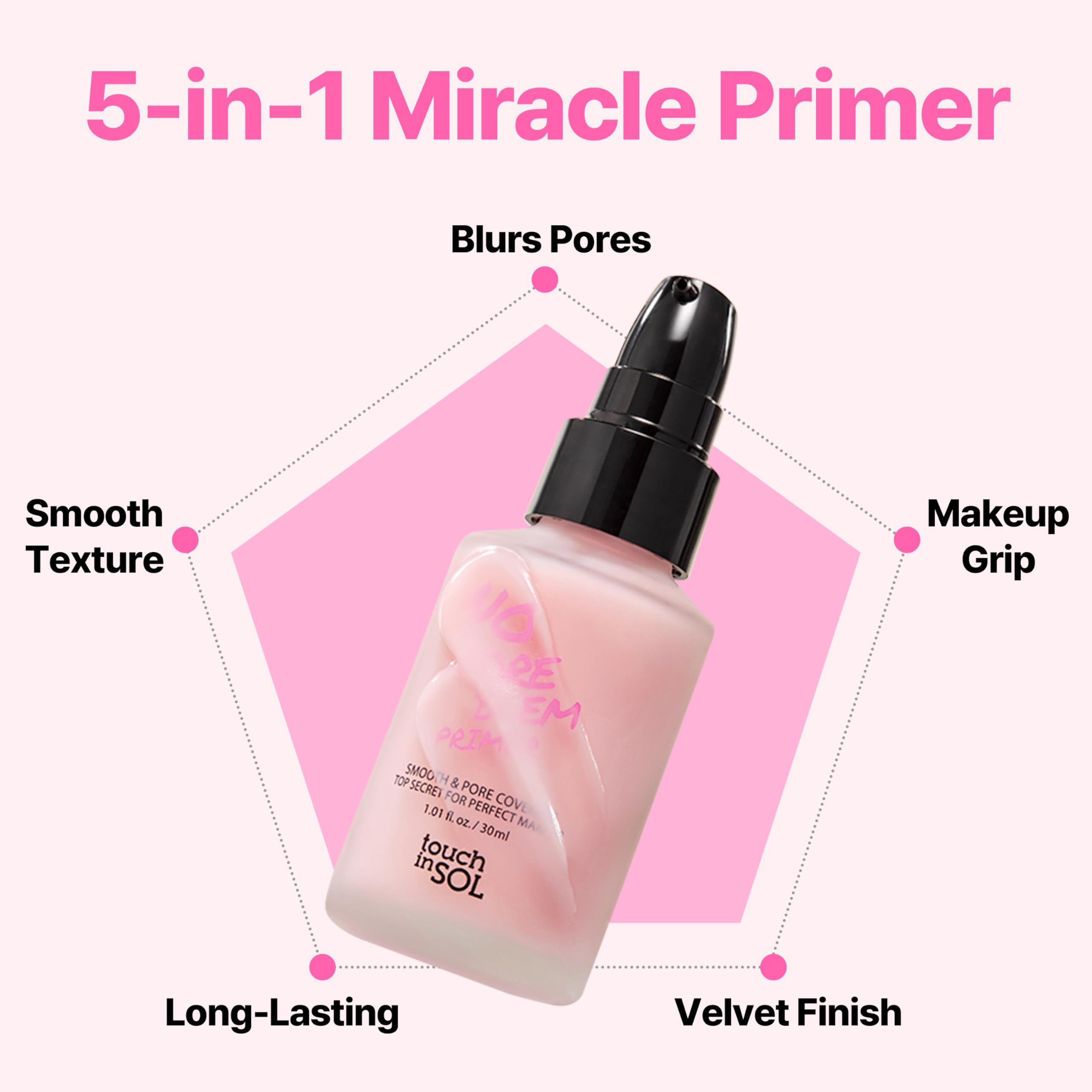 Touch in Sol No Poreblem Primer – Pore Primer for Korean Makeup, Mattifying Primer for Oily Skin, Pore Eraser for Large Pores, Blurring Finish from K Beauty (1.01 fl.oz/30ml)