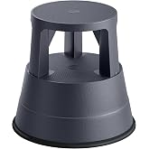 FurniCleevor Rolling Step Stool with Wheels, 550lbs Capacity, Non-Slip Platform &amp; Retractable Casters, Round Kick Stool for Library, Kitchen, Office, Garage, Portable for Adults/Seniors (Black)