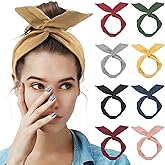 AUEAR, 9 Pack Solid Color Twist Bow Headband Wired Hair Tie Wire Headbands Rabbit Ear Head Wraps for Women Girls Accessories