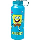 Silver Buffalo Spongebob Squarepants Sup, Fishes? Stainless Steel Water Bottle With Twist Lid, 42 Ounces