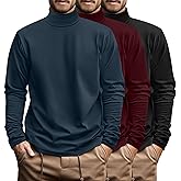 Ficerd 3 Pack Men's Big and Tall Turtleneck Shirts Cotton Long Sleeve Turtle Neck Tops Plus Size Loose Fit Basic Tee