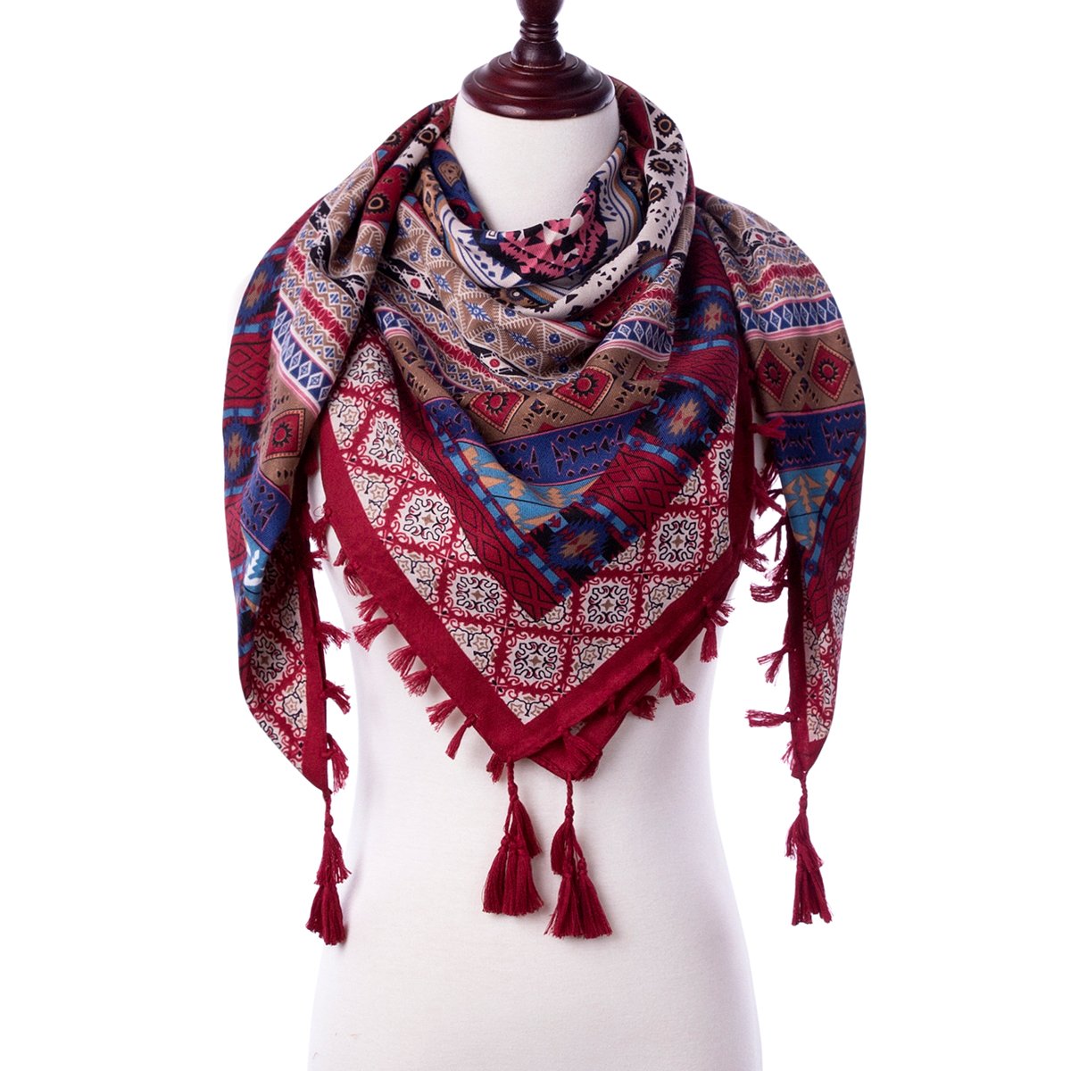 EVRFELAN Women Boho Scarf Tassel Shawl Tapestry Tablecloth Beach Towel Picnic Throw Wall Hanging Yoga Mat Ladies Cotton Scarves by Popular Handicrafts (Red2)