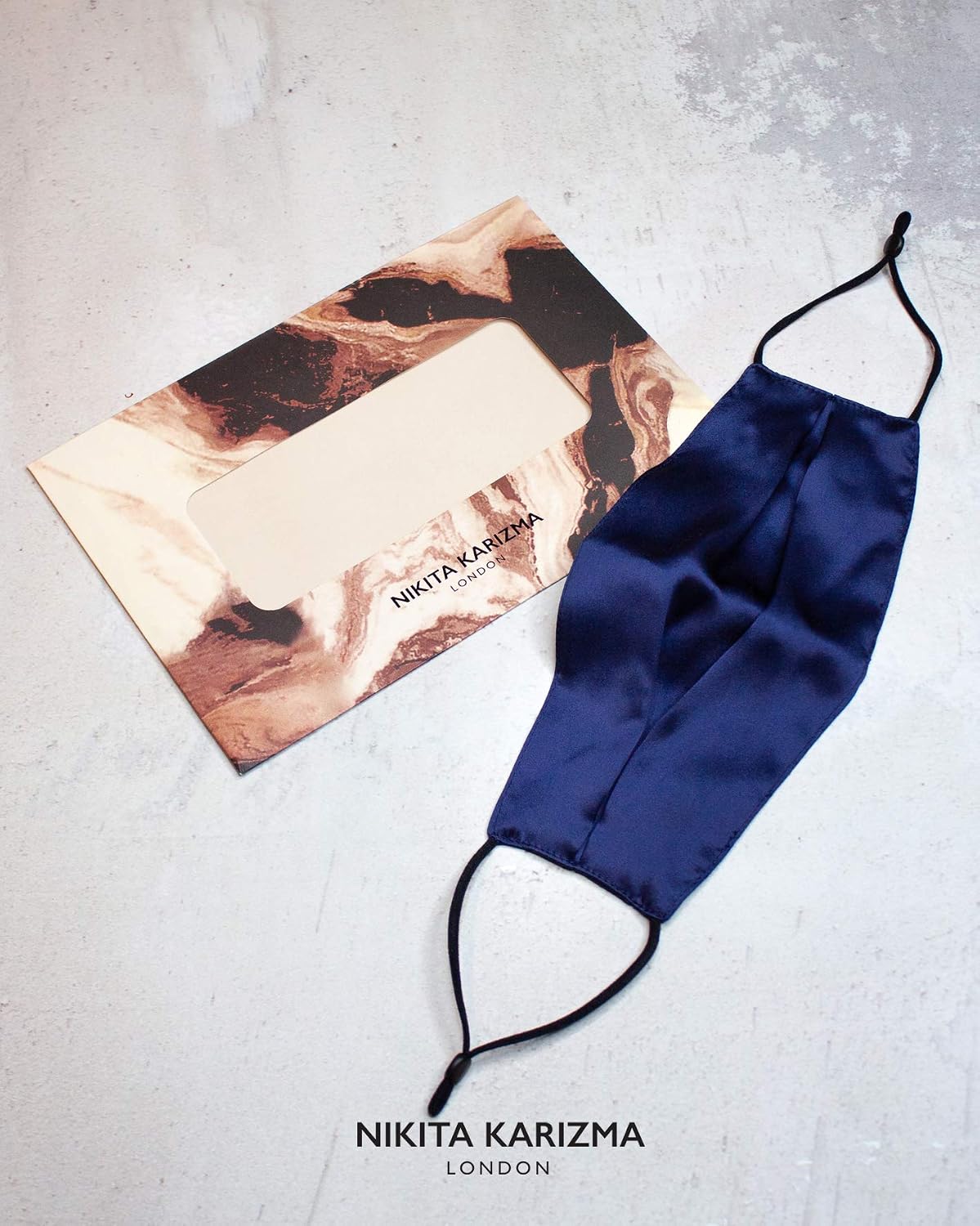 KARIZMA Beverly Hills Silk Face Mask. Navy Designer Face Mask for Women. Washable Fabric Reusable Facemask. 19 Momme Mulberry Silk Mask - Image 3