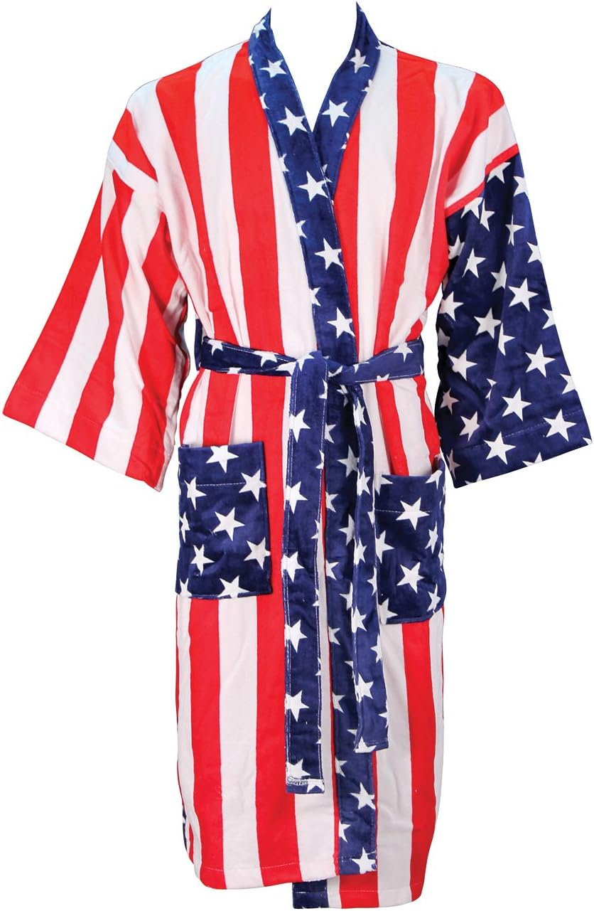 The Home Collection by Dohler Kimono Velour Bath Robe American Flag Design Large