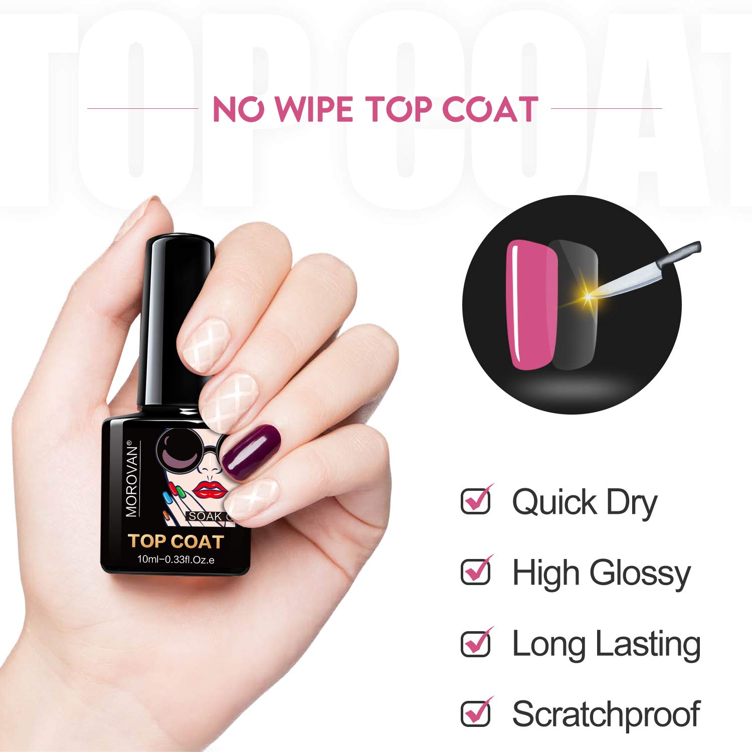 Morovan Gel Base And Top Coat Set - 4 Pcs UV LED Nail Polish Primer and No Wipe Top Coat Gel Nails Sets Quick Dry Long Lasting Clear Gels Manicure Care Kit Gifts for Women Nail Home : Beauty