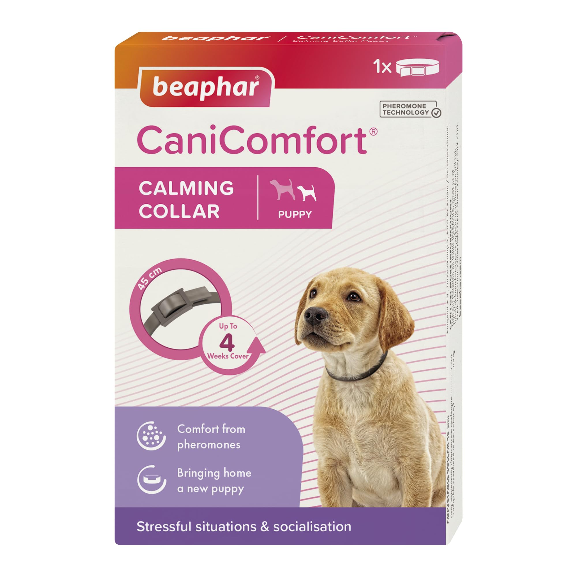 Beaphar - CaniComfort® Calming Collar For Puppies – Reduces Stress & Anxiety – Pheromone Calming for Puppies – Long-Lasting Up To 4 Weeks – Ideal for Anxious Dogs & Long-Term Stress – 1 x 45cm Collar