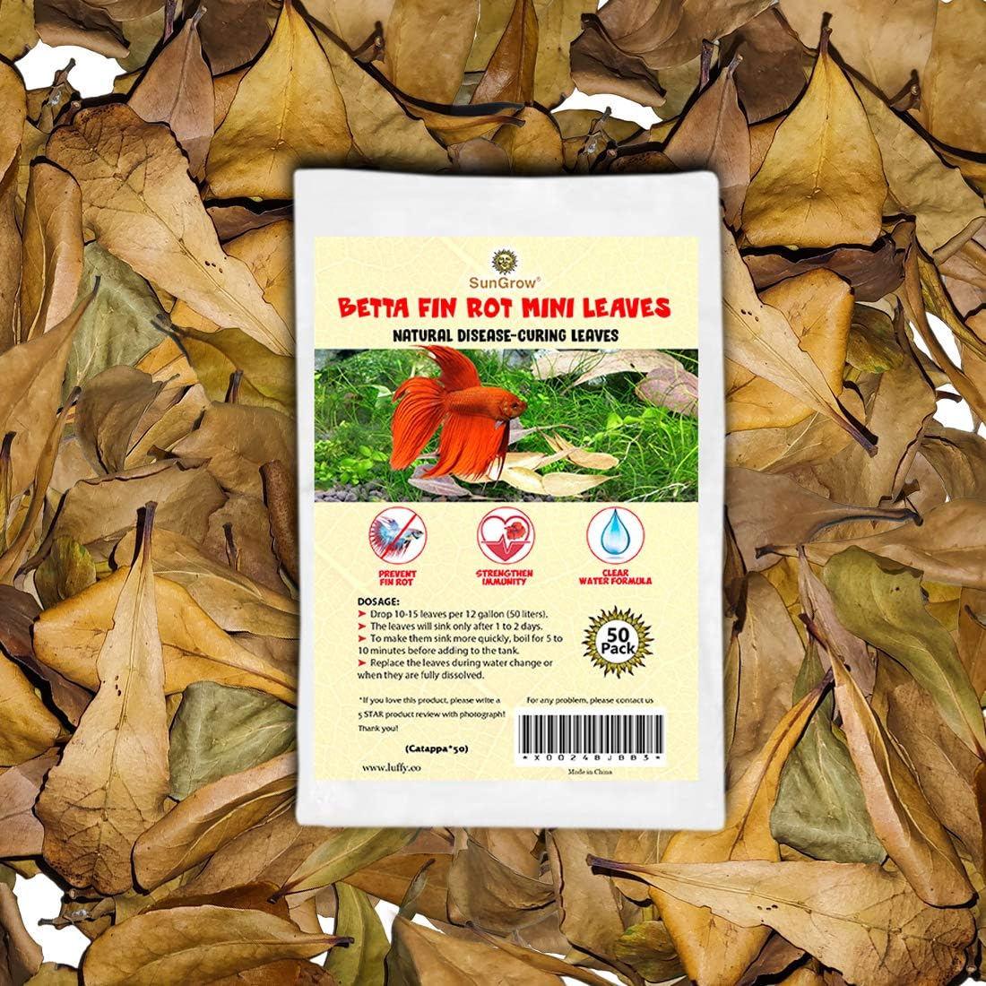 SunGrow Miracle Fin Rot Mini Catappa Leaves, Betta Medicine & Water Supplement, Keep Bettas