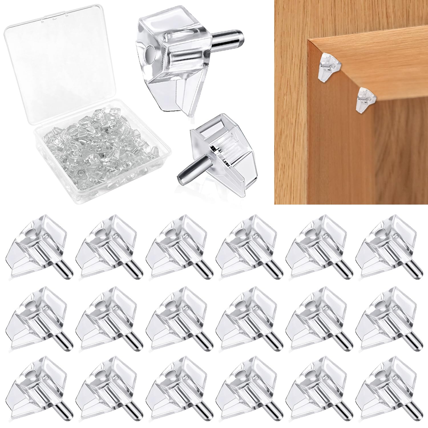 20 Pcs Shelf Support Pegs, 5MM Shelf Bracket Plastic Cabinet Shelf Pins Transparent Shelf Pegs for Kitchen Furniture Shelf Holder Locking Pins Book Shelves Shelf Holder