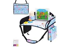 WENRENER Kids Travel Tray, Travel Tray for Kids Car Seat, Toddler Car Seat Lap Tray, Carseat Tray for Kids Travel, Carseat Table Tray for Kids Travel Activities (Blue)