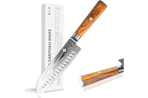 FUJUNI Santoku Knife - 7 inch Santoku Chef Knife Damascus VG10 Steel 67-Layer -Olive Wood Handle - Razor Sharp Kitchen Knife 