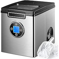 Ice Maker Countertop Stainless Steel w/Self Cleaning Function and Timer, 28 lbs. in 24 Hrs, 9 Cubes Ready in 6 Minutes…