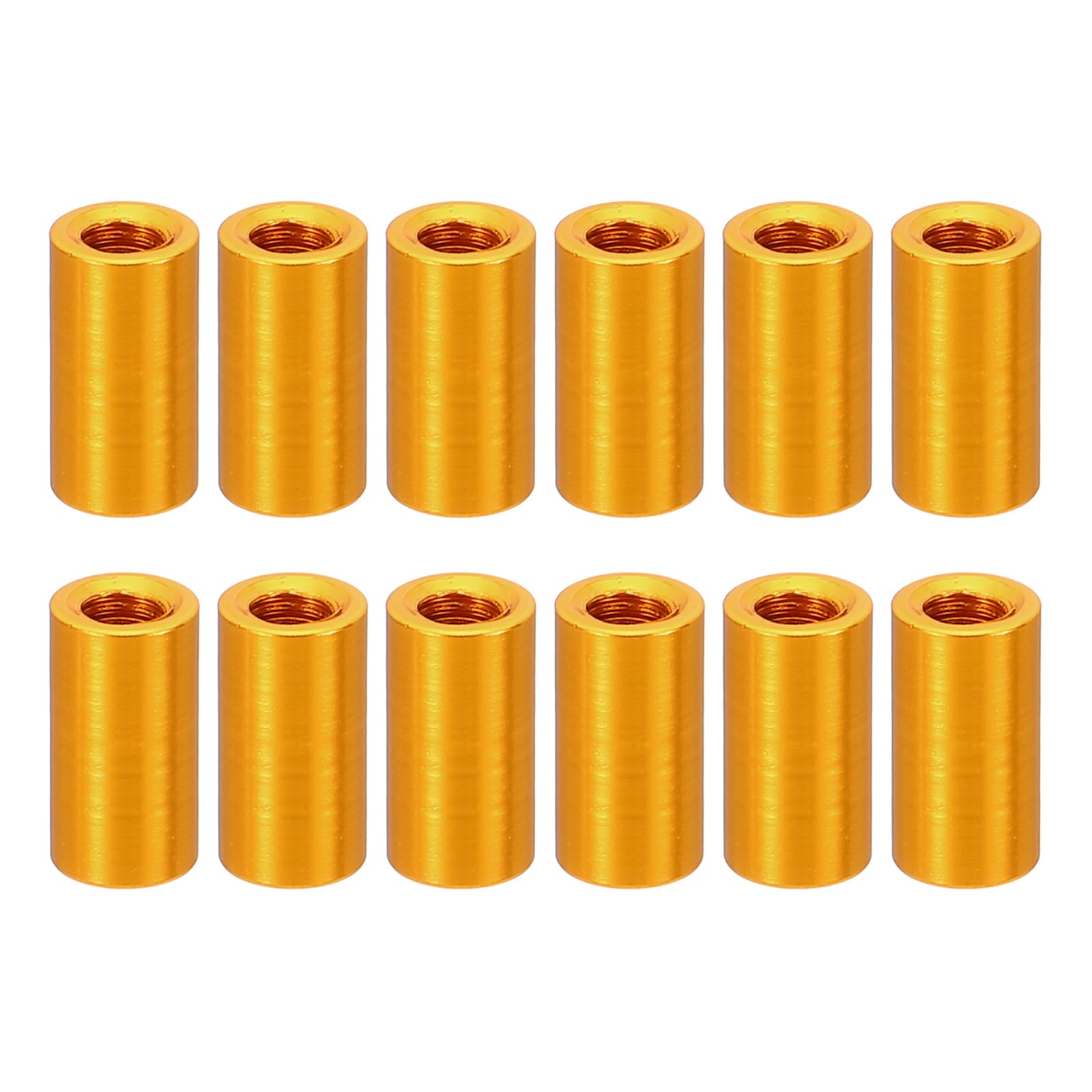 PATIKIL 12pcs M3 Metal Threaded Standoff Spacer Nuts, Round Aluminum Spacers Female Coupling Screws, 1/8" ID x 3/16" OD, Gold 3x5x10mm
