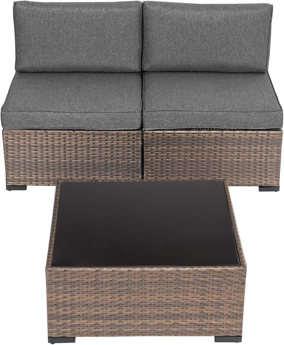 outdoor modular sectional on Amazon Com Kinbor 3 Piece All Weather Wicker Patio Set Pe Rattan Sofa Sectional Furniture With Coffee Table Garden Outdoor