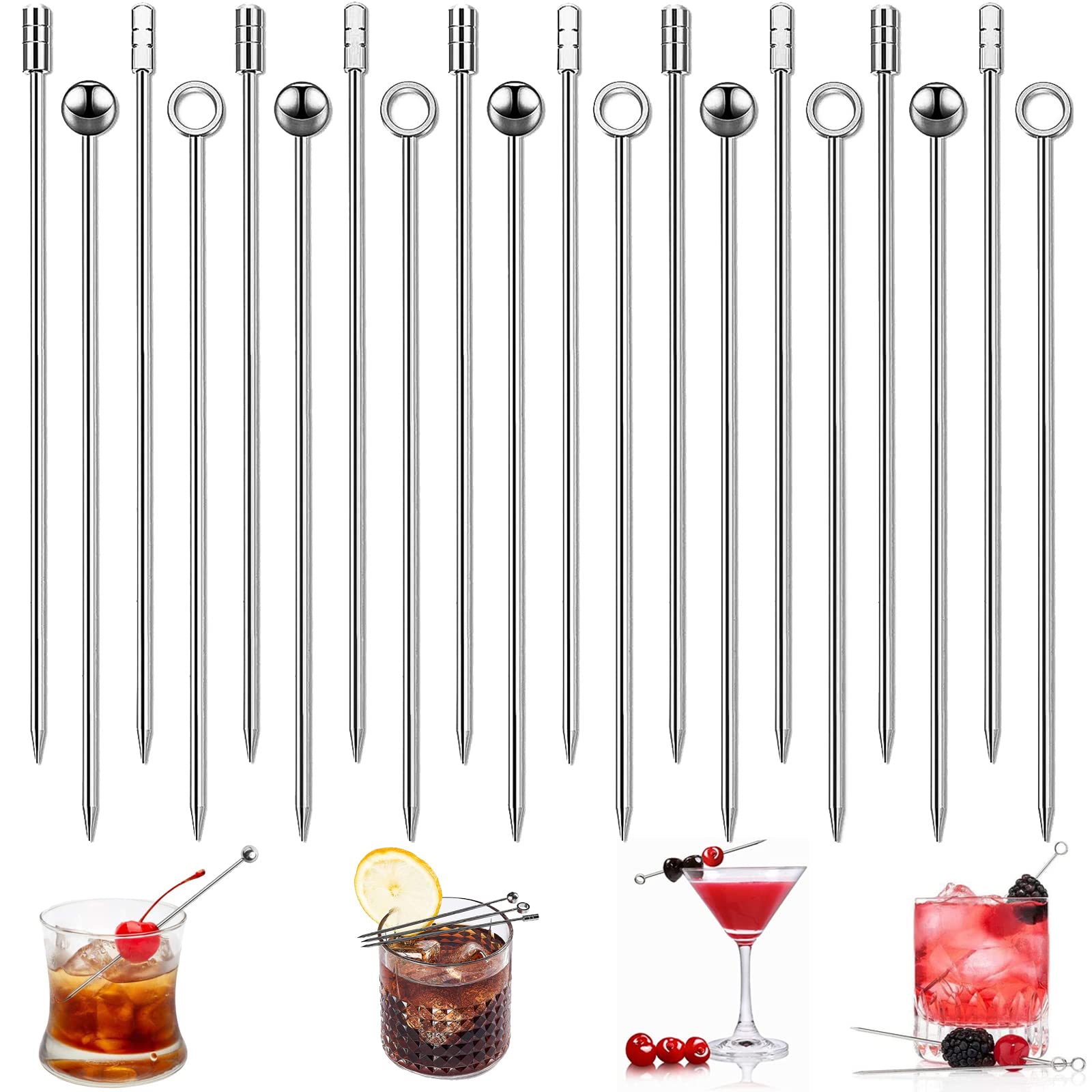 20 Pcs Stainless Steel Cocktail Sticks, Reusable Cocktail Stirrers, Drink Stirrers Cocktail Accessories for Drinks Appetisers BBQ Snacks Hawaiian Holiday Party Cocktail Decorations