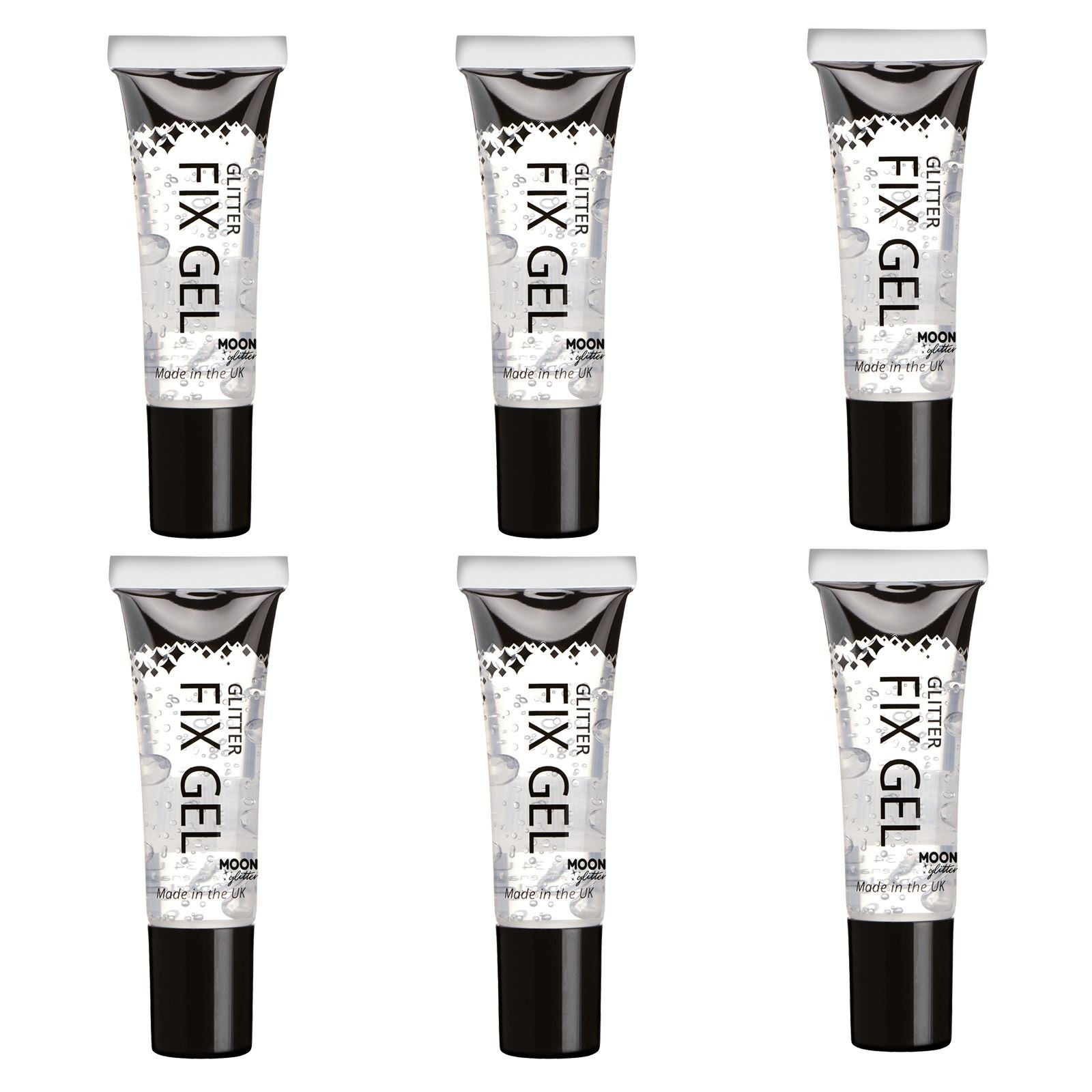 Glitter Fix Gel by Moon Glitter - Cosmetic Glitter Adhesive Primer for Face and Body. for All Glitters Including fine, Chunky, Holographic, Iridescent and bio - Set of 6