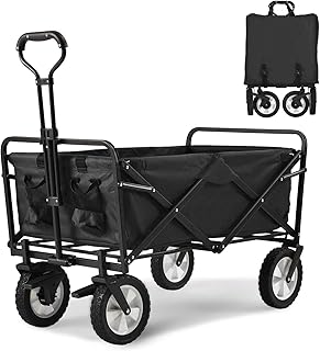 Bear family Faltbarer Bollerwagen klappbar Handwagen mit Bremsen, Transportwagen Strandwagen Transportkarre Gartenanhänger Gartenwagen, 360 ° drehbar, belastbar bis 80kg, Schwarz/Rot