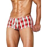 SEAUR Men's Cotton Low Rise Boxer Shorts Plaid Stripe Printed Underwear Pouch Trunks Comfortable Pajamas Shorts