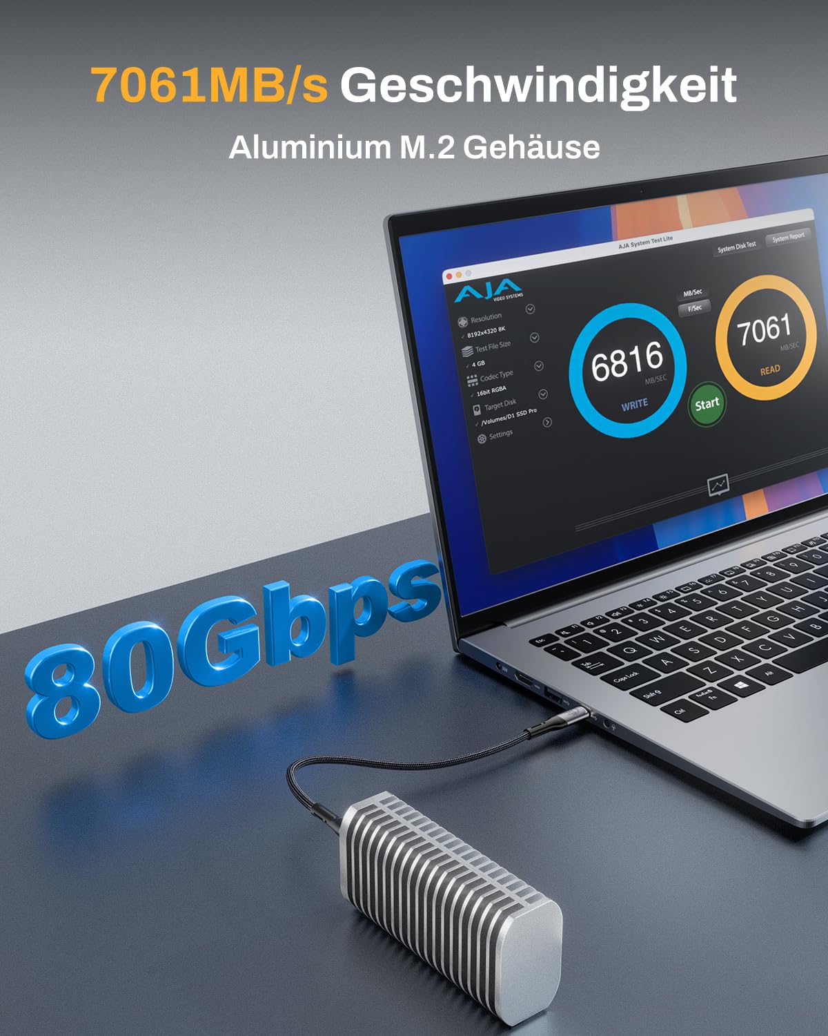 TERRAMASTER D1 SSD Pro M.2 NVMe-Gehäuse (80 Gbit/s, bis 7061 MB/s) - Vollaluminium mit Effizienter Kühlung, Geräuschlos - Kompatibel mit USB 4, Thunderbolt 5/4/3 (ohne Festplatte) 4
