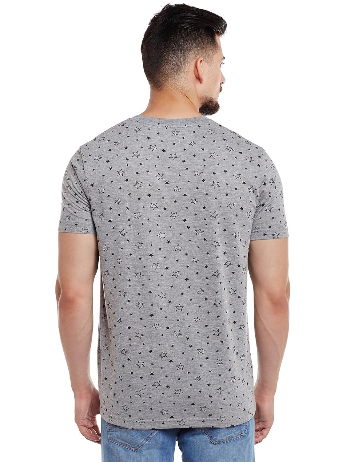 vimal printed grey melange v neck cotton tshirt for men(pack of 1)
