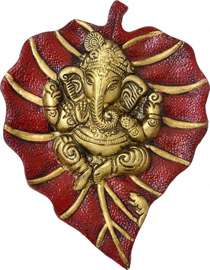 Jaipuri Haat Metal Pan Patta Ganesh Decorative Wall Hanging Showpiece Figurine (Red)