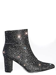 Women Rhinestone Block Chunky Heel Ankle Bootie