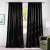NICETOWN Black Velvet Curtains 84 inch Long 2 Panels, Rod Pocket & Back Tab Heavyweight Blackout Window Treatments Sliding Gl