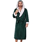 Vulcanodon Mens Ultra Soft Plush Bathrobe with Hood, Warm Fleece Robe with Pockets Spa Robes for Men Cozy Fluffy Fuzzy