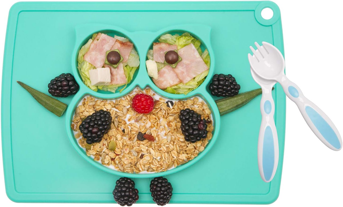 Silicone Divided Toddler Plates - Portable Non Slip Suction Plates for Children Babies and Kids BPA Free FDA Approved Baby Dinner Plate with Spoon Fork